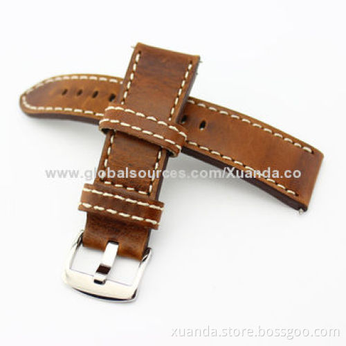 Good-quality cow leather strap watch bands for men, IPB stainless steel buckle, 100pcs MOQ